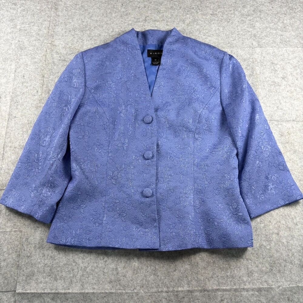 Vintage Virgo Periwinkle Blue Paisley Floral Jacquard Blazer Jacket Womens 12